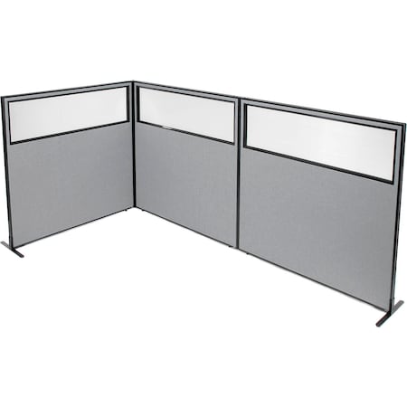 Interion By Global Industrial Interion Freestanding 3-Panel Corner Room Divider w/Partial Window 60-1/4inW x 60inH Panels Gray 695117GY